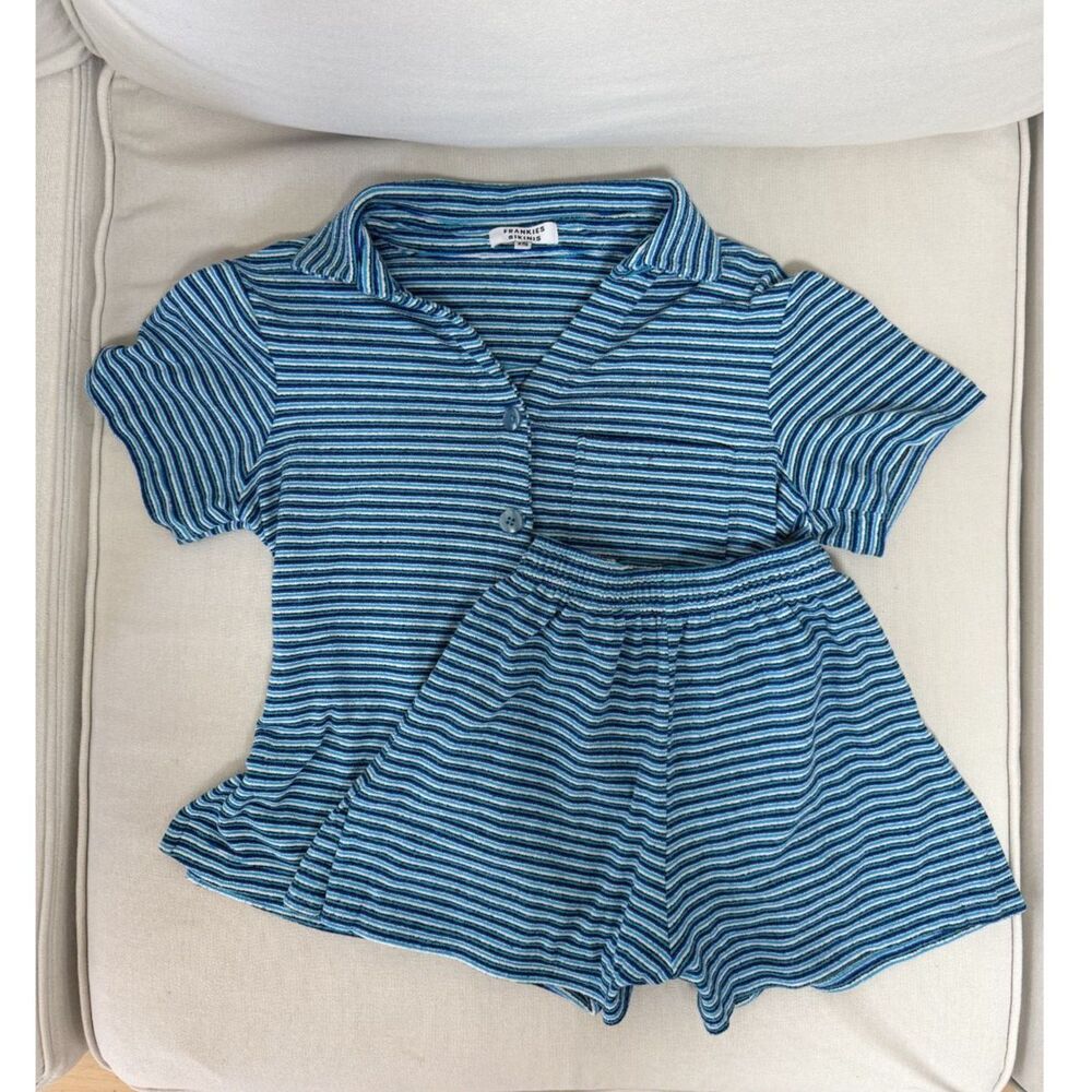 Frankies Bikinis Coco Striped Terry Button Up Shirt and Shorts Set - Picture 5 of 10